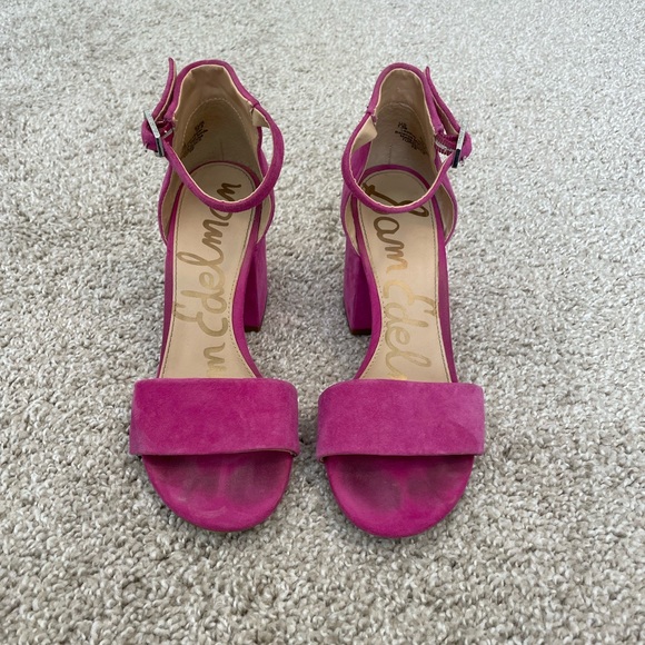 Sam Edelman Hot Pink Suede Block Heel Sandal - Picture 2 of 9
